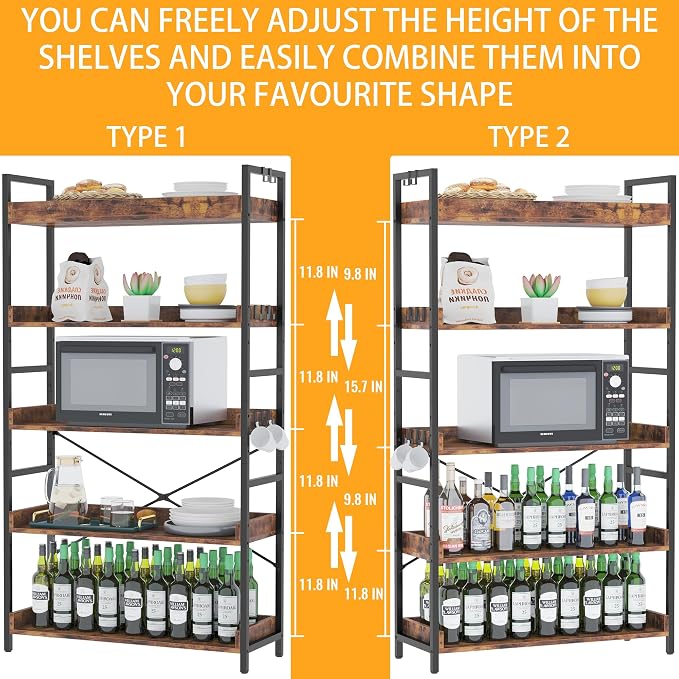 HCHQHS 5 Tier Bookshelf, Adjustable Industrial Bookcase, Vertical Tall Book - Image 3