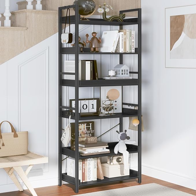 HCHQHS 6 Tier Bookshelf, Adjustable Industrial Bookcase, Vertical Tall Book - Image 7
