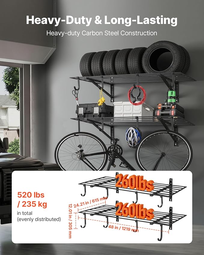 VEVOR 2-Tier Heavy Duty Wall Garage Shelving, 2 x 4 ft Steel Wall Mounted - Image 3