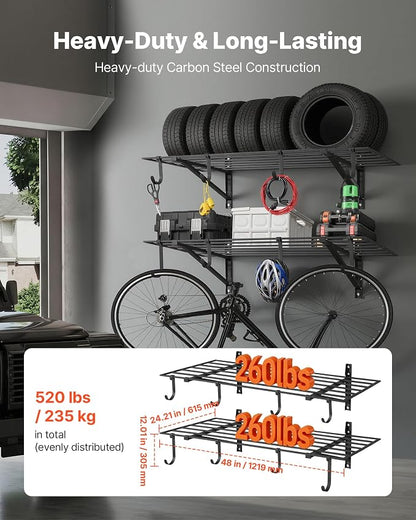 VEVOR 2-Tier Heavy Duty Wall Garage Shelving, 2 x 4 ft Steel Wall Mounted - Image 3