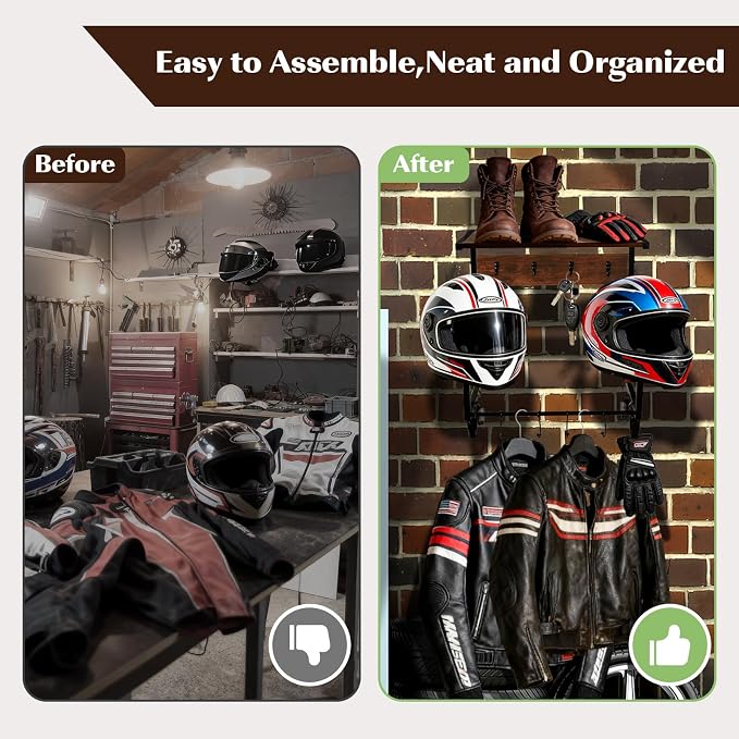 Motorcycle Helmet Holder Wall Mount, Wooden Helmet Display Stands - Image 6