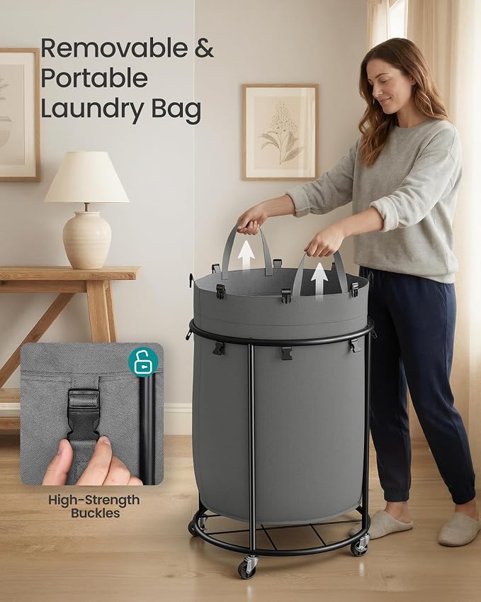 SONGMICS Laundry Basket with Wheels, Rolling Laundry Hamper with Steel Frame - Image 6