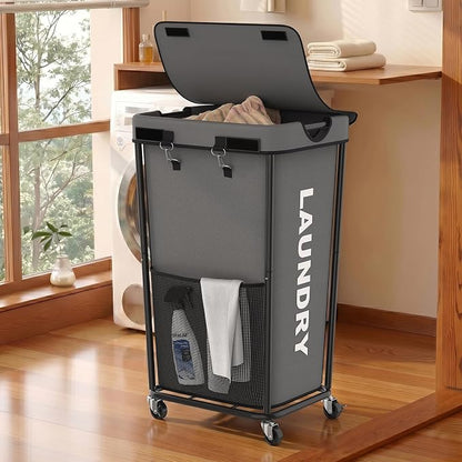Laundry Hamper with Wheels and Lid, 110L Heavy Duty Rolling Laundry Basket by OLLDIDE
