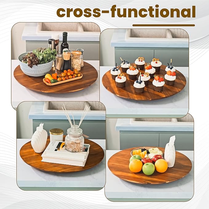 21" Acacia Wood Lazy Susan for Table Top - Image 5