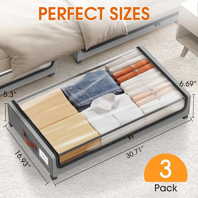 Under Bed Storage with Wheels 3Pack Underbed Storage with Clear Window&Label - Image 2