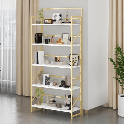 JSB 6 Tier No Assembly Folding Bookshelf, 30.3" Wide Foldable Storage Bookcase - Image 2