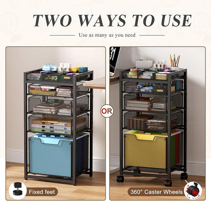 Rolling File Cart with 4 Storage Drawers, Under Desk Organizer with DIY Divider - Image 3