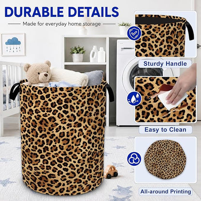 Leopard Print Laundry Basket Foldable Waterproof Oxford Cloth Tote Bag Laundry - Image 3