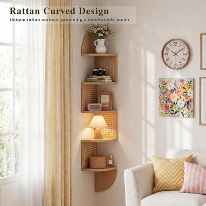 5-Tier Floating Corner Shelves for Wall, Zigzag Corner Shelf Unit, PVC Rattan - Image 5