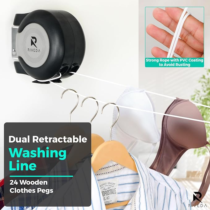 RIVEDA Dual Retractable Clothesline 49 ft Each Line - Image 6