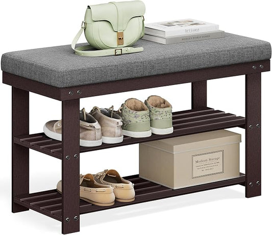 SONGMICS Bamboo Shoe Bench, 3-Tier Shoe Rack Organizer by Unknown
