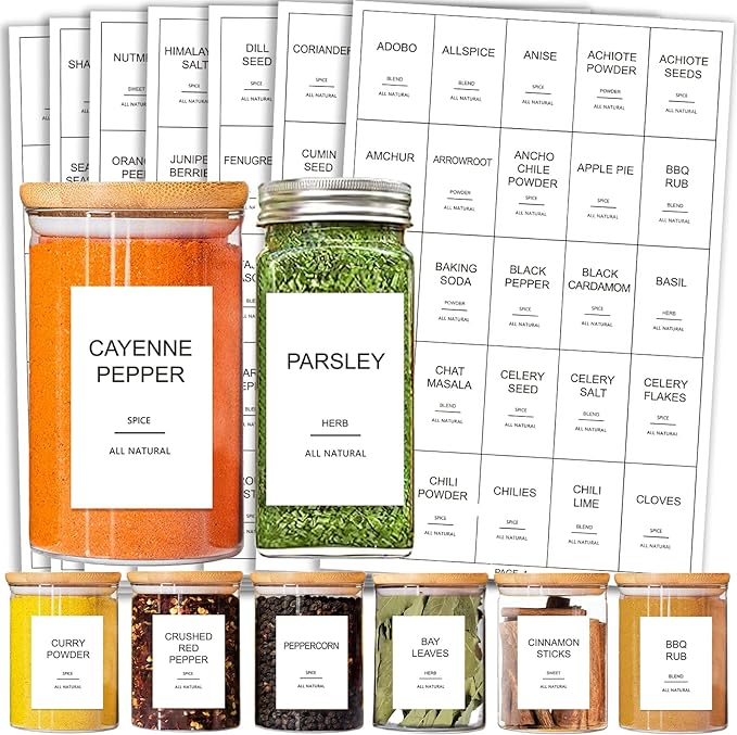 GPOVVIMX 191 Spice Jar Labels Preprinted Minimalist Stickers by GPOVVIMX