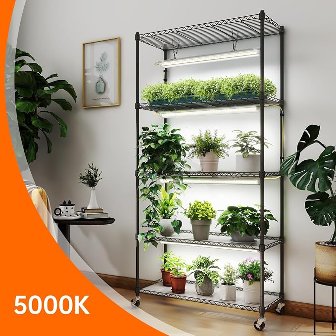 Bstrip Plant Shelf with Grow Light, 5-Tier Plant Stand with T8 24W Grow Light - Image 2