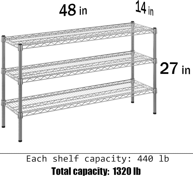 14" Deep x 48" Wide x 27" Height Wire Shelving Kit | 3-Tier | NSF Commercial - Image 3