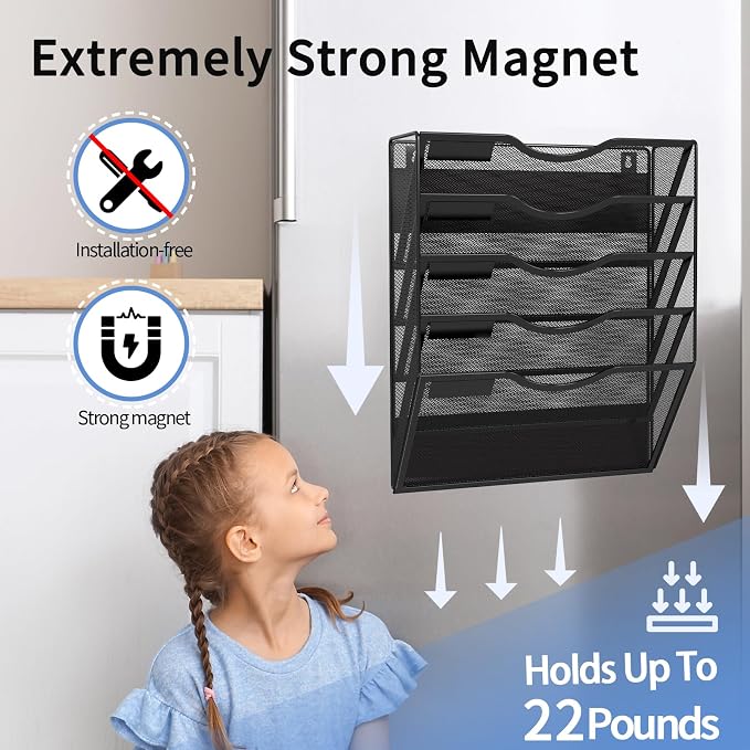 5-Tier Magnetic File Holder, No Drilling Installation File Cabinet Organizer - Image 3
