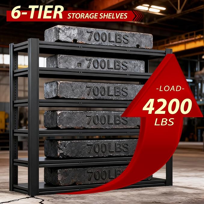 Heavy Duty Storage Shelves Unit, Adjustable Metal Garage Shelving, 4200LBS - Image 4