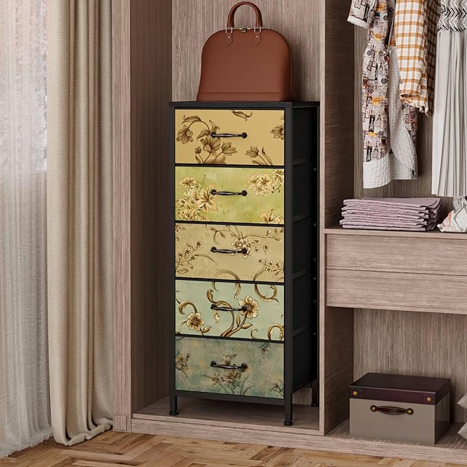 Furnulem 5 Drawer Dresser for Bedroom, Vintage Tall Skinny Storage Dressers | - Image 4