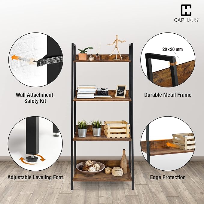 CAPHAUS 4 Tier Ladder Bookshelf, 24 Inch Width Free Standing Shelf, Bookcase - Image 5