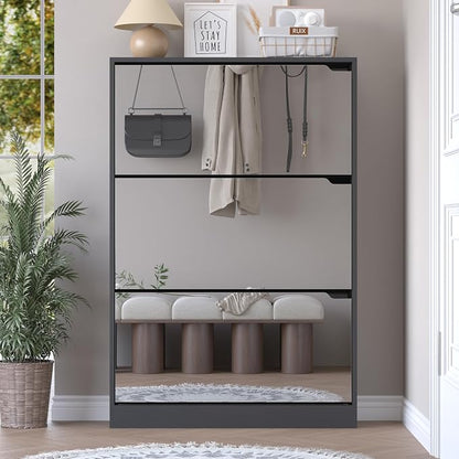 BORNOON Shoe Cabinet with 3-Flip Mirror Drawers, Freestanding Shoe Rack - Image 7