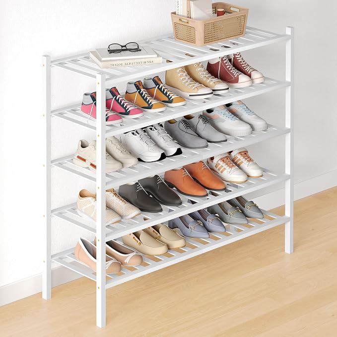 Smiry Bamboo Shoe Rack for Closet, 5 Tier Long Wooden Stackable Shoe Organizer by Smiry