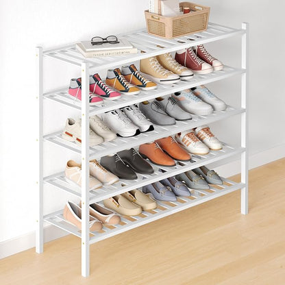 Smiry Bamboo Shoe Rack for Closet, 5 Tier Long Wooden Stackable Shoe Organizer by Smiry