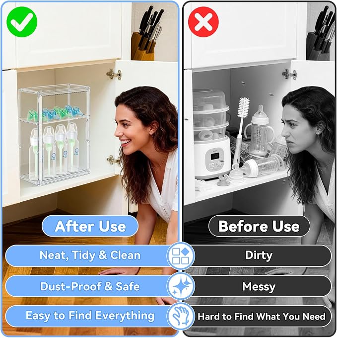 Baby Bottle Storage Organizer for Countertop, Medium Clear Bottle Organizer - Image 2