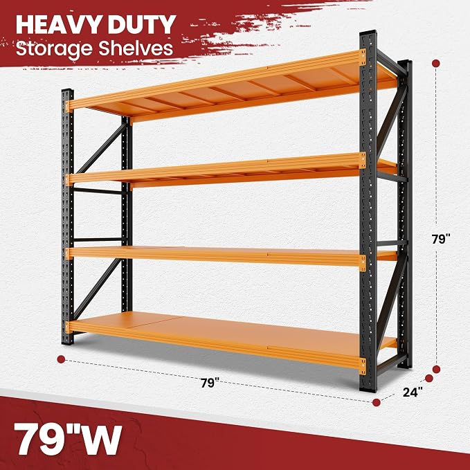79" Wide Metal Garage Shelves, 7000LBS Storage Shelving Heavy Duty, Standing - Image 3