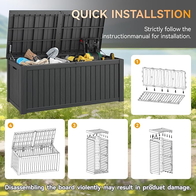 150 Gallon Outdoor Storage Box, Resin Deck Boxes Outdoor Waterproof - Image 7
