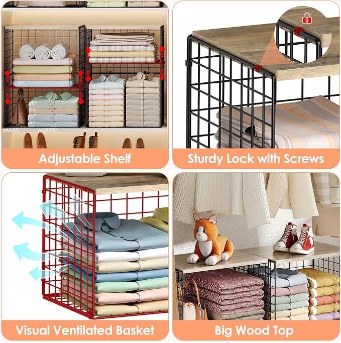 5-Tier Large Stackable Closet Organizer and Storage Basket, Sturdy Closet Shelf - Image 7