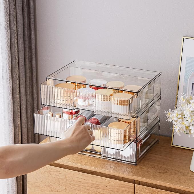 ZHIAI Stackable Storage Drawer, 3 Piece Acrylic Organiser - Image 6