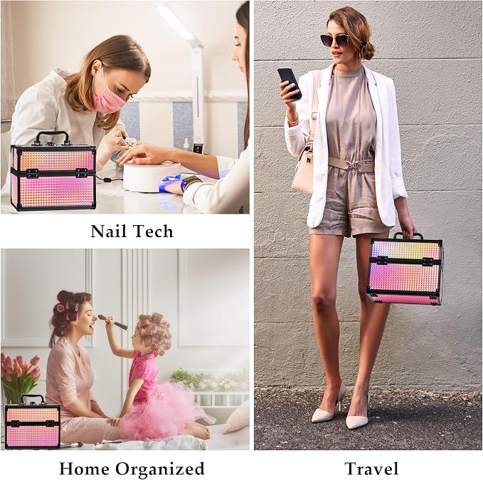 Makeup Case Organizer, Makeup Train Case, Trays Cosmetic Box Portable, - Image 6