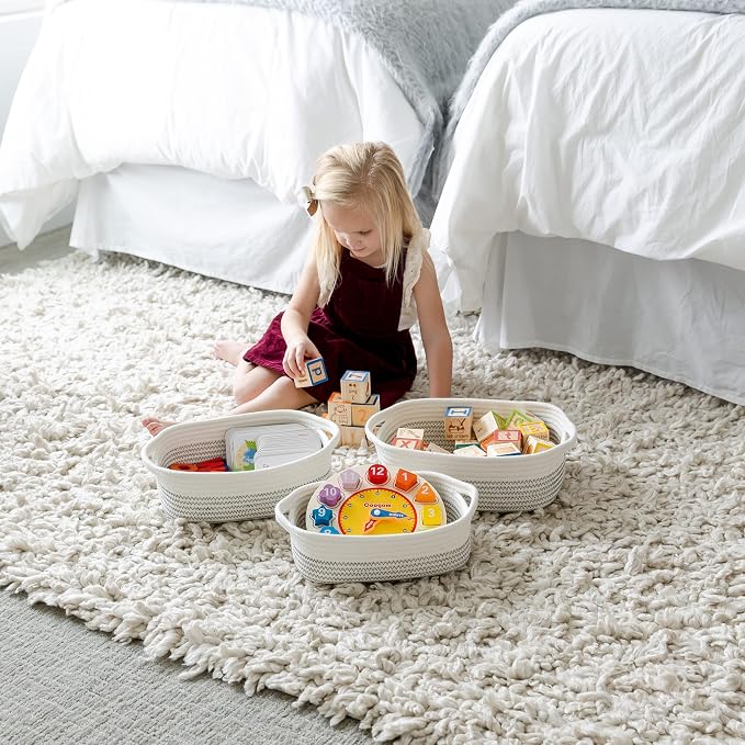 NaturalCozy 5-Piece Rectangle Storage Basket Set- Natural Cotton Rope Woven - Image 4