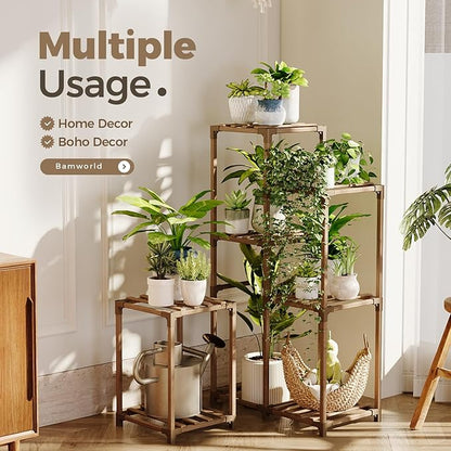 Bamworld Plant Stand Indoor Corner Plant Shelf Wood Plant Holder - Image 3