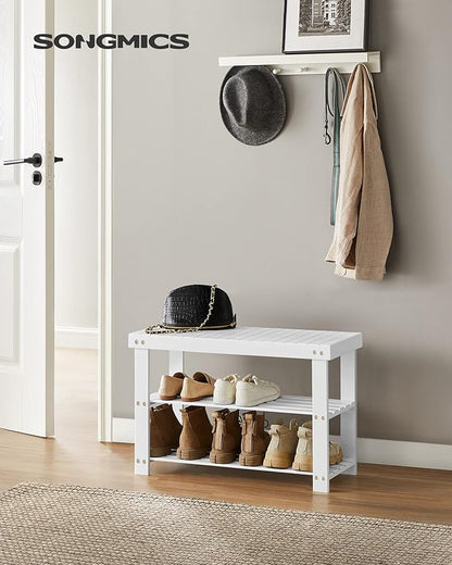 SONGMICS Shoe Rack Bench, 3-Tier Bamboo Shoe Storage Organizer, Entryway Bench - Image 2