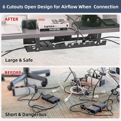 2 Pack Cable Management Under Desk Tray, Adjustable Length Large Cord Organizer - Image 6