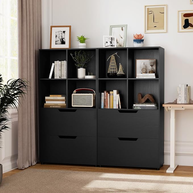 GOFLAME 4-Tier Bookcase with 2 Drawers, 51” Tall Bookshelf with 4-Cube Open - Image 2