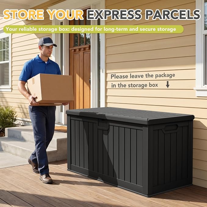 240 Gallon HDPE Deck Box Outdoor Indoor Waterproof Storage Box - Image 4