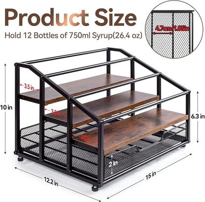 Coffee Syrup Rack Organizer, 4-Tier 12 Bottle Syrup Rack - Image 3