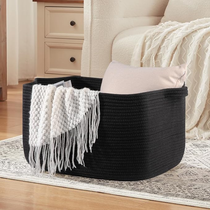 70L Large Blanket Basket, 21.6" x 16.9" x 11.8" Woven Storage Basket - Image 3