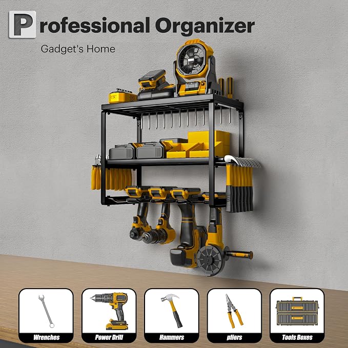 Spampur Power Tool Organizer, 3 Layers 4 Drill Holder Wall Mount | Garage - Image 2