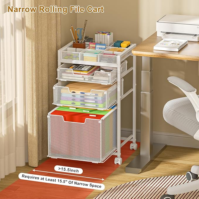 Rolling File Cart with 3 Storage Drawers, Under Desk Organizer with DIY Divider - Image 3