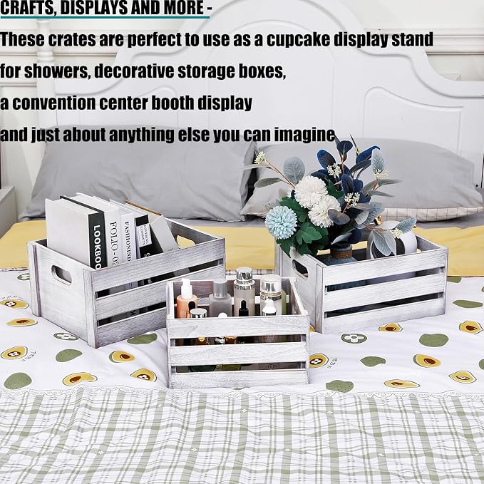 Storage Crates 3 Pcs Wooden Crates Decorative Boxes, Nesting Storage Container - Image 4