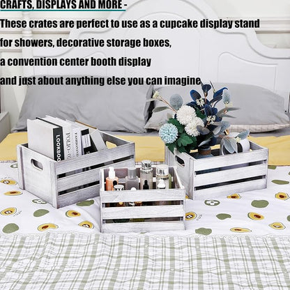 Storage Crates 3 Pcs Wooden Crates Decorative Boxes, Nesting Storage Container - Image 4