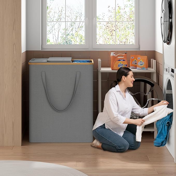 170L Laundry Hamper with Lid 3 Section, Extra Large Laundry Basket with 3 - Image 9