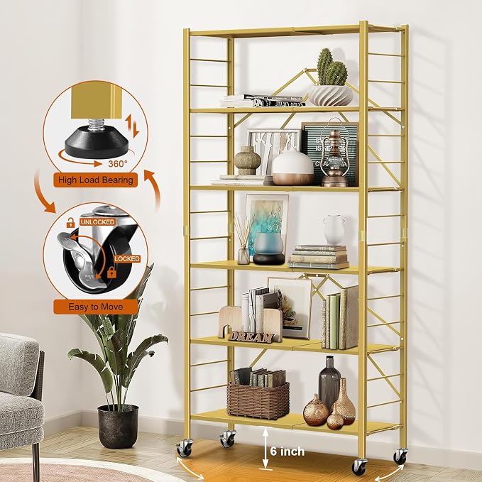 Himix 6 Tier Foldable Storage Shelves, Expandable Folding Bookshelf - Image 8