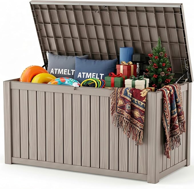 230 Gallon Outdoor Storage Box, Large Resin Deck Box, Waterproof Lockable by ATMELT