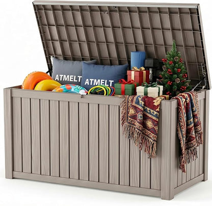 230 Gallon Outdoor Storage Box, Large Resin Deck Box, Waterproof Lockable by ATMELT