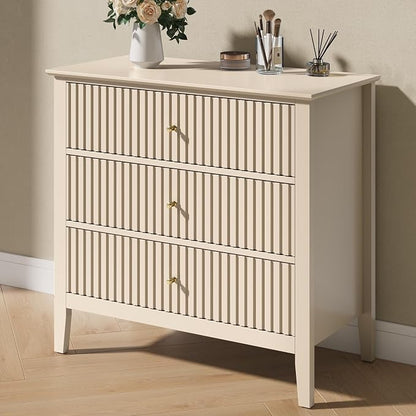 RoyalCraft Beige Fluted 3 Drawer Dresser, 32 inch Wide Dresser Nightstand by Bringyoubetterlife