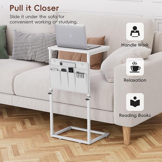 Vagusicc C Shaped End Table, Adjustable Height Small Couch Side Table - Image 3