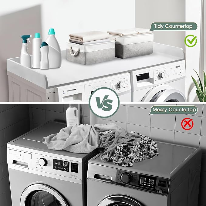Washer Dryer Countertop with 2 Pack Storage Baskets, Wood Washer and Dryer - Image 5